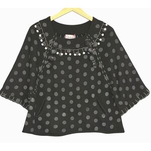 VTG 90s Womens Sweater M Black Polka Dot Poncho Cape Embellished Retro Artsy Y2K